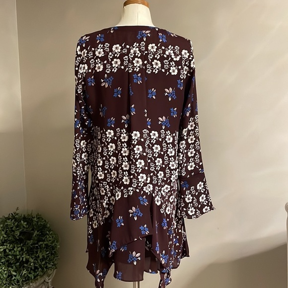 PARKER NYC Swing style dress / tunic Cordovan Acacia print teared bottom size SM - Picture 2 of 16